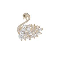 Cubic Zirconia Brooch, Brass, Swan, fashion jewelry & micro pave cubic zirconia & for woman, more colors for choice, nickel, lead & cadmium free, 26x30mm, Sold By PC