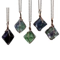 Natural Gemstone Necklace Natural Fluorite with Zinc Alloy fashion jewelry & Unisex 45*35mm Sold By PC