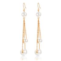 Zinc Alloy Drop Earrings with Plastic Pearl Round gold color plated fashion jewelry & for woman golden nickel lead & cadmium free Sold By Pair