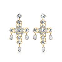 Tibetan Style Drop Earrings, Cross, gold color plated, fashion jewelry & for woman & with rhinestone, nickel, lead & cadmium free, 21x40mm, Sold By Pair