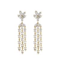 Tibetan Style Drop Earrings, Flower, gold color plated, fashion jewelry & micro pave cubic zirconia & for woman, nickel, lead & cadmium free, 58mm, Sold By Pair