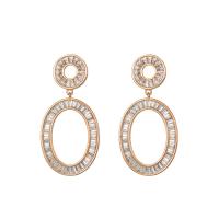 Zinc Alloy Drop Earrings Oval gold color plated fashion jewelry & for woman & with rhinestone & hollow nickel lead & cadmium free 40mm Sold By Pair