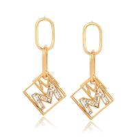 Zinc Alloy Drop Earrings Letter M gold color plated fashion jewelry & for woman & with rhinestone golden nickel lead & cadmium free Sold By Pair