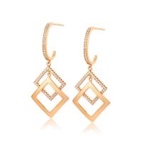 Zinc Alloy Drop Earrings Rhombus gold color plated fashion jewelry & for woman & with rhinestone golden nickel lead & cadmium free Sold By Pair
