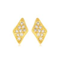 Zinc Alloy Stud Earring Rhombus gold color plated fashion jewelry & for woman & with rhinestone golden nickel lead & cadmium free Sold By Pair