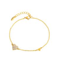 Tibetan Style Bracelet, with 3cm extender chain, Heart, gold color plated, fashion jewelry & for woman & with rhinestone, golden, nickel, lead & cadmium free, 8mm, Length:Approx 17 cm, Sold By PC