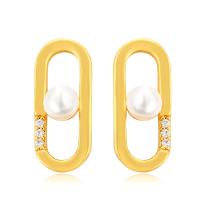 Zinklegierung Ohrringe, mit Kunststoff Perlen, goldfarben plattiert, Modeschmuck & für Frau & hohl, goldfarben, frei von Nickel, Blei & Kadmium, 7x15mm, verkauft von Paar