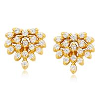 Zinc Alloy Stud Earring Leaf gold color plated fashion jewelry & micro pave cubic zirconia & for woman golden nickel lead & cadmium free Sold By Pair