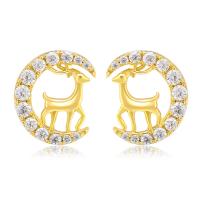 Tibetan Style Stud Earring, Deer, gold color plated, fashion jewelry & for woman & with rhinestone, golden, nickel, lead & cadmium free, 9x11mm, Sold By Pair