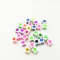 Malede akryl perler, Resin, med Plastic, Square, du kan DIY, blandede farver, 7x7mm, Ca. 1800pc'er/Bag, Solgt af Bag
