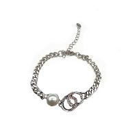Zinc Alloy Bracelet with Plastic Pearl Unisex & with rhinestone Length Approx 6-7 Inch Sold By PC