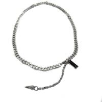 Titanium Steel Necklace, fashion jewelry & Unisex & with rhinestone, original color, Length:Approx 45 cm, Sold By PC