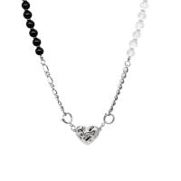 Titanstahl Halskette, mit Glasperlen, Herz, Modeschmuck & für Frau, originale Farbe, Länge:ca. 46 cm, verkauft von PC