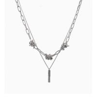 Титановые стали ожерелье, титан, с 5cm наполнитель цепи, Двойной слой & ювелирные изделия моды & Мужская, оригинальный цвет, длина:Приблизительно 45 см, продается PC