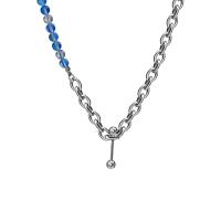 Titanstahl Halskette, mit Glasperlen, Modeschmuck & für Frau, originale Farbe, Länge:ca. 45 cm, verkauft von PC