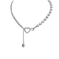 Titanium Steel Necklace with Plastic Pearl Heart Korean style & for woman original color Length Approx 45 cm Sold By PC