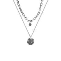 Titanstahl Halskette, flache Runde, Doppelschicht & unisex & mit Brief Muster, originale Farbe, Länge:ca. 40-60 cm, verkauft von PC