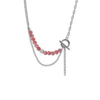 Colar de aço titânio, Partículas de aço, with cristal, joias de moda & para mulher, cor original, comprimento Aprox 40 cm, vendido por PC