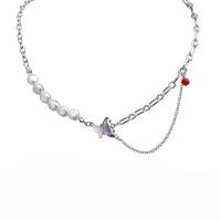 Collier d'acier titane, avec perle de plastique, papillon, bijoux de mode & pour femme, couleur originale, Longueur:Environ 40 cm, Vendu par PC