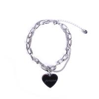 Titanium Steel Bracelet & Bangle Heart Double Layer & Unisex & enamel original color Length Approx 7-8 Inch Sold By PC