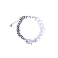 Titanium Steel Bracelet & Bangle, with Plastic Pearl, Letter M, fashion jewelry & Unisex, original color, Length:Approx 7-8 Inch, Sold By PC