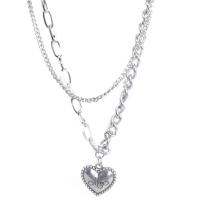Titanstahl Halskette, Herz, Doppelschicht & Modeschmuck & für Frau, originale Farbe, Länge:ca. 40-50 cm, verkauft von PC