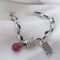 925 Sterling Silver Bangle Bracelet, with Strawberry Quartz, platinum color plated, for woman, Length:Approx 6.7 Inch, Sold By PC