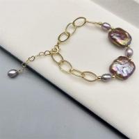 Bracelet en perles de culture d'eau douce, perle d'eau douce cultivée, avec laiton, bijoux de mode & pour femme, violet, 5-6mm, Longueur Environ 7.5 pouce, Vendu par PC