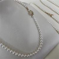 Freshwater Pearl Brass Chain Necklace, Pérolas de água doce, with cobre, joias de moda & para mulher, branco, 6-7mm, comprimento Aprox 17 inchaltura, vendido por PC
