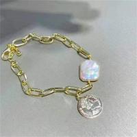 Sötvatten odlade Pearl Bracelet, Freshwater Pearl, med Mässing, mode smycken & för kvinna, Längd Ca 7.5 inch, Säljs av PC