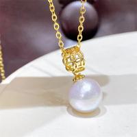 Freshwater Pearl Brass Chain Necklace, Pérolas de água doce, with cobre, joias de moda & para mulher, 10mm, comprimento Aprox 17 inchaltura, vendido por PC