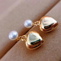 Freshwater Pearl Earrings with Brass gold color plated fashion jewelry & for woman white 5-6mm Sold By Pair