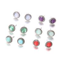 Tibetan Style Stud Earring, with Gemstone, 6 pieces & fashion jewelry & for woman, mixed colors, nickel, lead & cadmium free, 10x10mm, Sold By Set