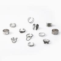 Cink Alloy Ring Set, Cink ötvözet, ezüst színű bevonattal, 12 darab & divat ékszerek & egynemű, nikkel, ólom és kadmium mentes, Által értékesített Set