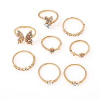 Zinc Alloy Ring Set gold color plated 8 pieces & fashion jewelry & for woman & with rhinestone nickel lead & cadmium free Sold By Set