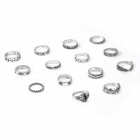 Juego de anillos de aleación de zinc, chapado en color de plata, 14 piezas & Joyería & para mujer, libre de níquel, plomo & cadmio, Vendido por Set