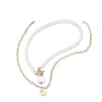 Mode-Multi-Layer-Halskette, Zinklegierung, mit Kunststoff Perlen, goldfarben plattiert, 2 Stück & Modeschmuck & für Frau, frei von Nickel, Blei & Kadmium, Länge:ca. 17.91 ZollInch, verkauft von setzen