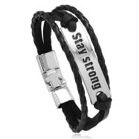PU Schnur Armbänder, PU Leder, mit Zinklegierung, Modeschmuck & mehrschichtig & unisex, schwarz, 18mm, Länge:ca. 8.07 ZollInch, verkauft von PC