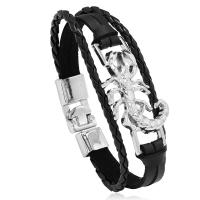 PU Leather Cord Bracelets with Zinc Alloy fashion jewelry & multilayer & Unisex black Length Approx 8.07 Inch Sold By PC