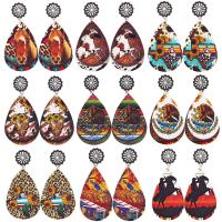 Earring Jewelry, Tibetan Style, with PU Leather, fashion jewelry & for woman, more colors for choice, nickel, lead & cadmium free, 77x38mm, Sold By Pair