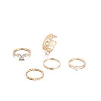 Zink legering Ring Sæt, Zinc Alloy, med Plastic Pearl, forgyldt, 5 stykker & mode smykker & for kvinde & med rhinestone, flere farver til valg, nikkel, bly & cadmium fri, Solgt af sæt