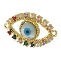 Evil Eye Connector, Brass, gold color plated, fashion jewelry & DIY & micro pave cubic zirconia & enamel, multi-colored, 27x16x4mm, Hole:Approx 1.5mm, Sold By PC