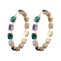 Zinc Alloy Stud Earring Round gold color plated fashion jewelry & for woman & with rhinestone multi-colored Sold By Pair