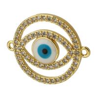 Connecteur Evil Eye, laiton, Rond, Placage de couleur d'or, bijoux de mode & DIY & motif de mauvais œil & pavé de micro zircon & émail, multicolore, 27x21x4mm, Trou:Environ 1mm, Vendu par PC