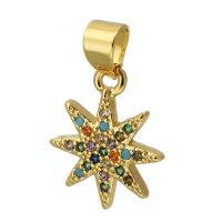 Cubic Zirconia Micro Pave Brass Pendant, Eight Point Star, gold color plated, fashion jewelry & DIY & micro pave cubic zirconia, multi-colored, 12x15x2mm, Hole:Approx 3mm, Sold By PC