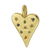 Cubic Zirconia Micro Pave Brass Pendant, Heart, gold color plated, fashion jewelry & DIY & micro pave cubic zirconia, multi-colored, 13x20x1.50mm, Hole:Approx 3mm, Sold By PC