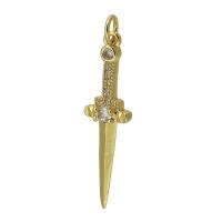 Cubic Zirconia Micro Pave Brass Pendant Dagger gold color plated fashion jewelry & DIY & micro pave cubic zirconia golden Approx 3mm Sold By PC