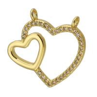 مكعب زركونيا مايكرو تمهيد النحاس موصل, قلب, لون الذهب مطلي, مجوهرات الموضة & ديي & الصغرى تمهيد زركون, ذهبي, 20x18x2mm, حفرة:تقريبا 1mm, تباع بواسطة PC