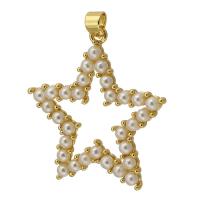 Mosaz Šperky Přívěsky, s ABS plast pearl, Hvězda, barva pozlacený, módní šperky & DIY, dvě různé barevné, 32x3x4mm, Otvor:Cca 3mm, Prodáno By PC