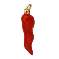 Brass Jewelry Pendants, Pepper, gold color plated, fashion jewelry & DIY & enamel, red, 7x27x7mm, Hole:Approx 3mm, Sold By PC
